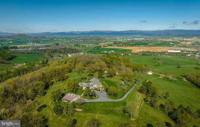 bird's eye view with a rural view and a mountain view