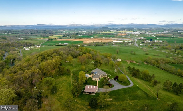 birds eye view of property featuring a rural view and a mountain view