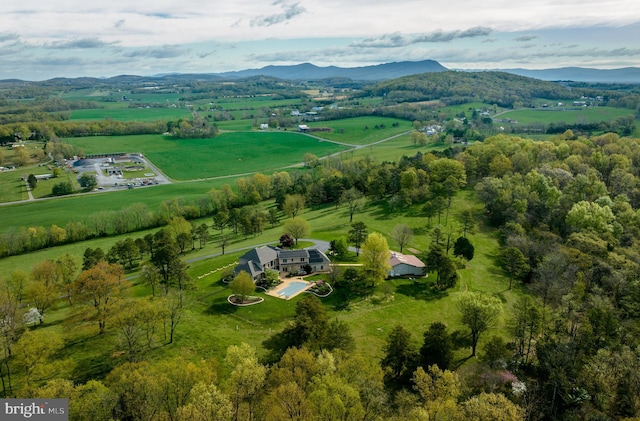 bird's eye view with a rural view and a mountain view