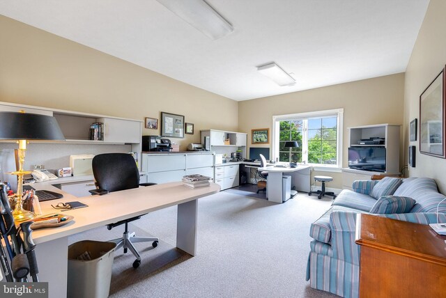 view of carpeted office space