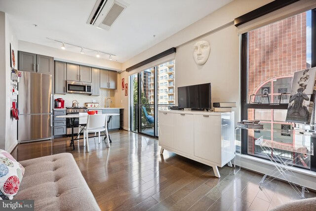 interior space with dark hardwood / wood-style floors