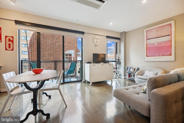 living room with wood-type flooring and plenty of natural light