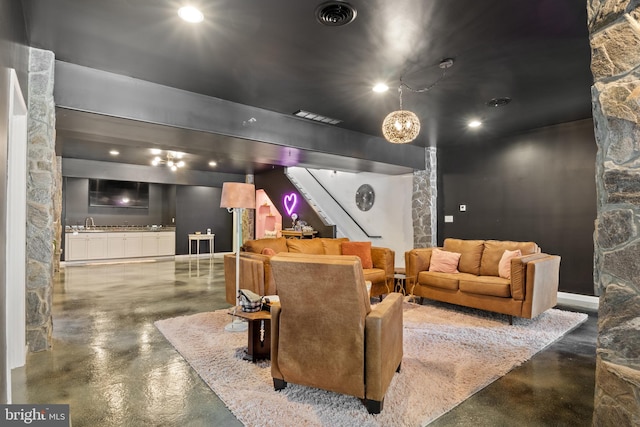 interior space with sink and concrete flooring