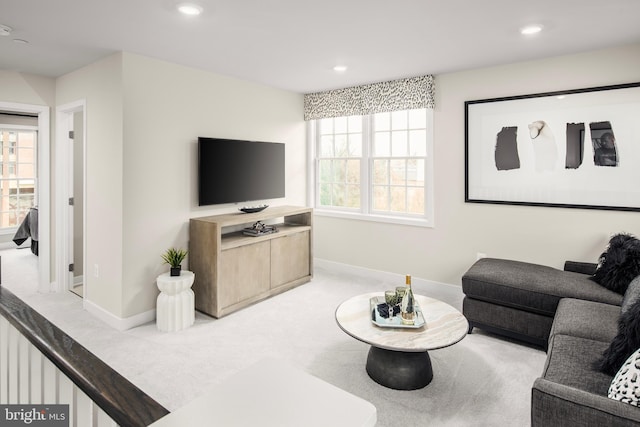 living room with carpet flooring and a wealth of natural light