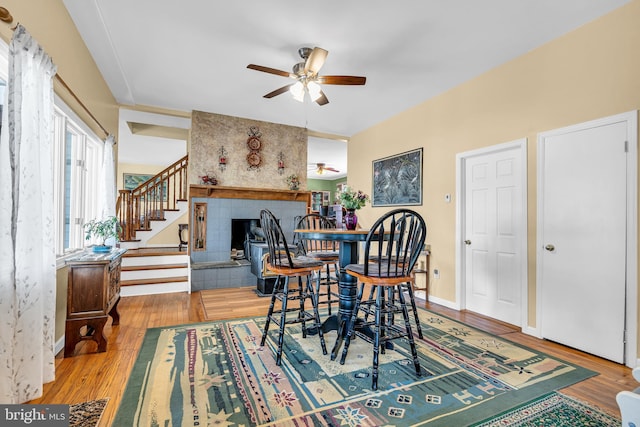 dining room featuring light wood-type flooring and ceiling fan