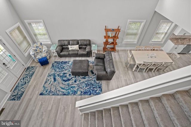 living room with hardwood / wood-style flooring and a healthy amount of sunlight