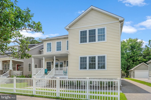 view of front of home featuring ceiling fan and a porch