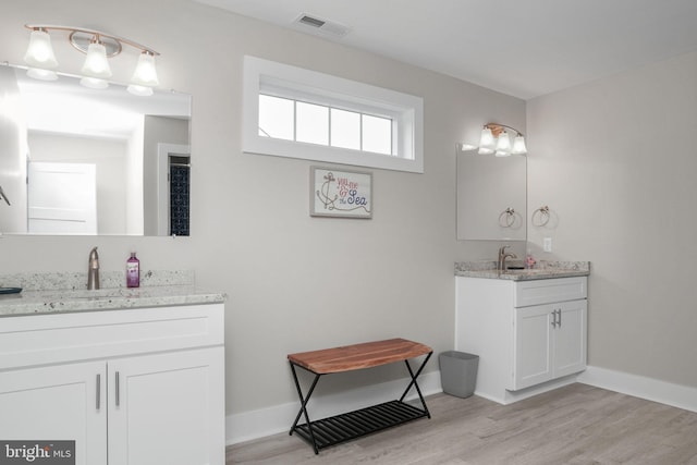 bathroom featuring hardwood / wood-style flooring and vanity