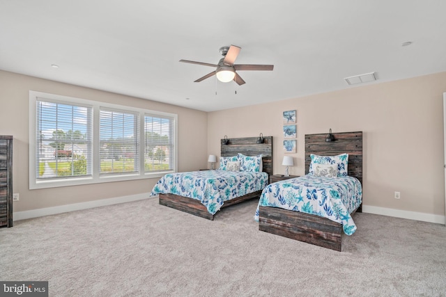 bedroom featuring carpet floors and ceiling fan