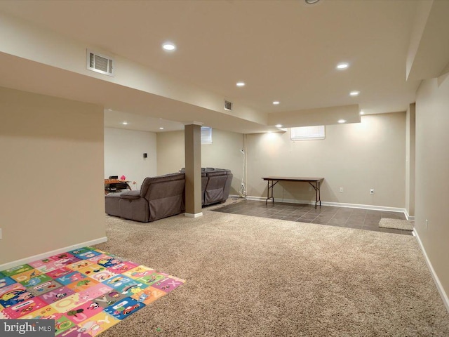 playroom with light carpet