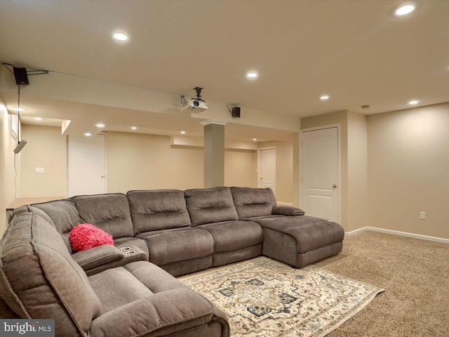 living room with light carpet