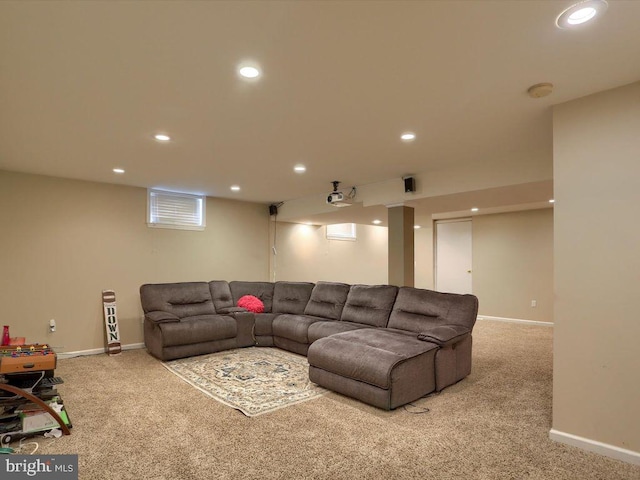 living room with light carpet