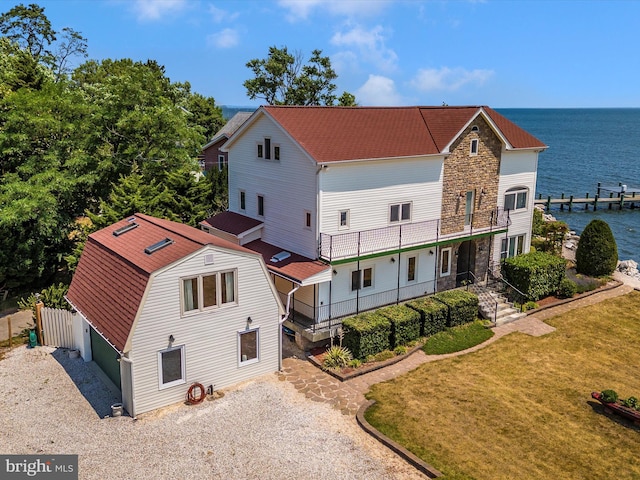 aerial view featuring a water view