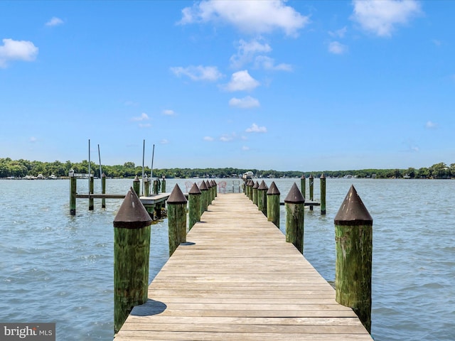 view of dock featuring a water view