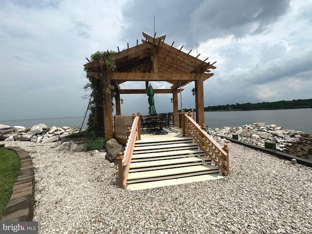 view of dock featuring a water view