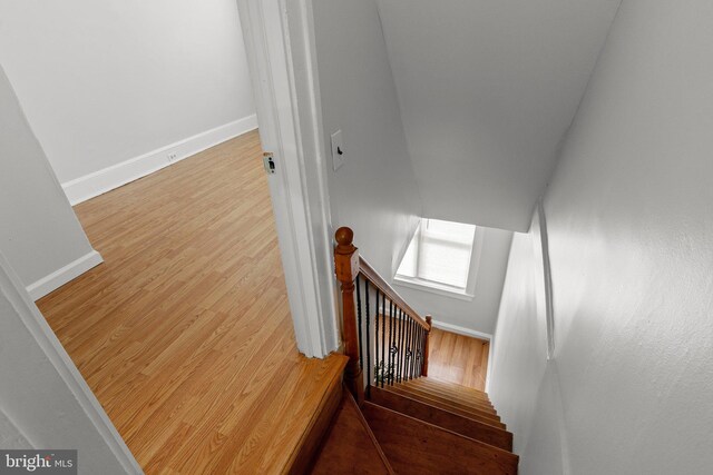 stairs with hardwood / wood-style floors