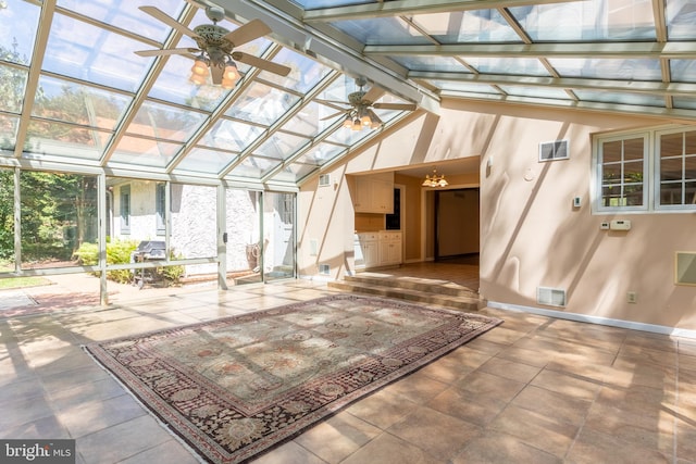 view of patio featuring ceiling fan