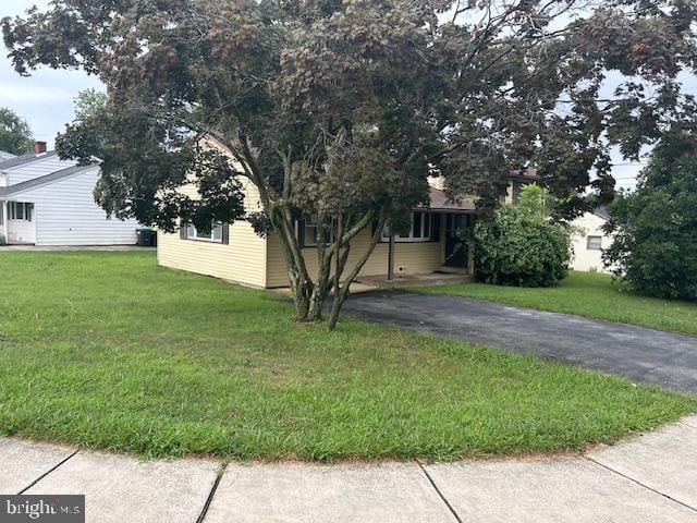 view of property hidden behind natural elements with a front lawn