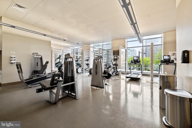 gym featuring a wall of windows