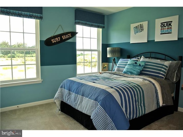 bedroom featuring multiple windows and carpet floors