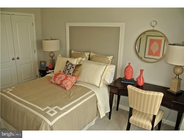 carpeted bedroom featuring a closet