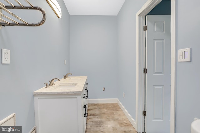 bathroom with wood-type flooring and vanity