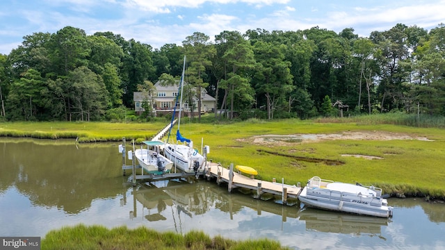 view of dock with a water view and boat lift