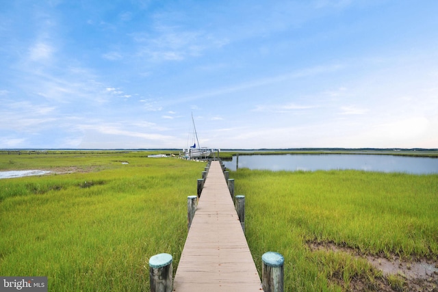 view of dock with a water view