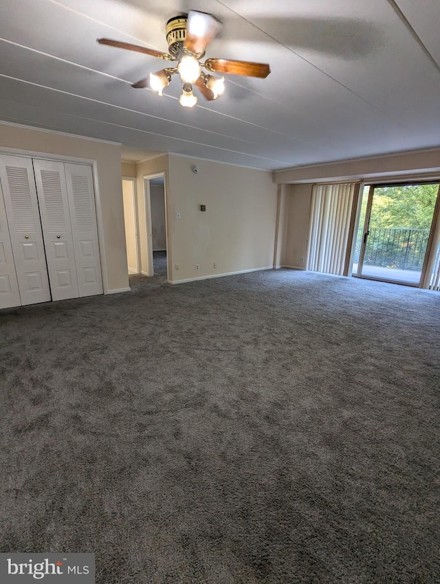 unfurnished bedroom with carpet and ceiling fan