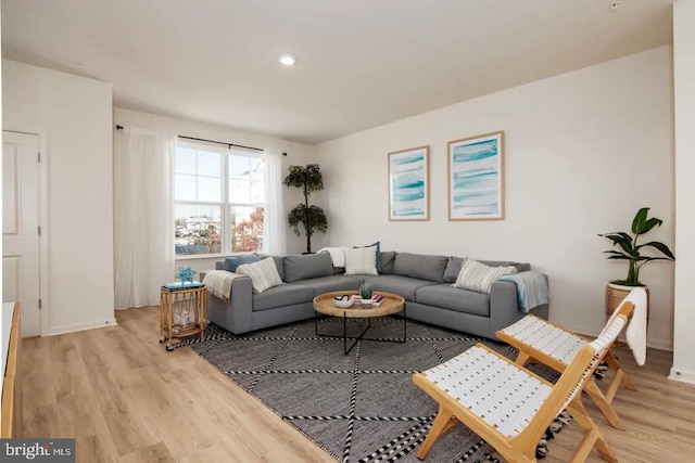 living room with light hardwood / wood-style flooring