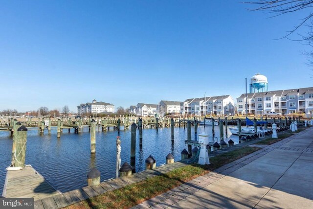 dock area with a water view