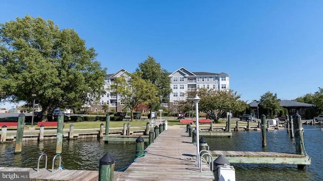 dock area featuring a water view