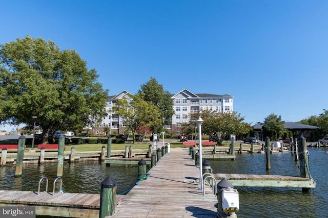 dock area featuring a water view