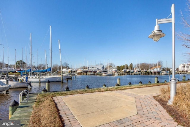 view of dock with a water view