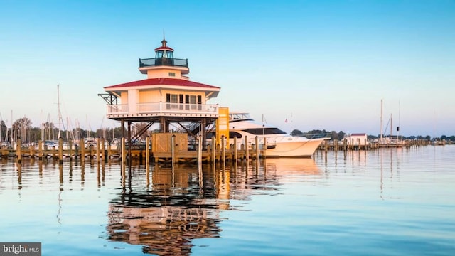 view of dock featuring a water view