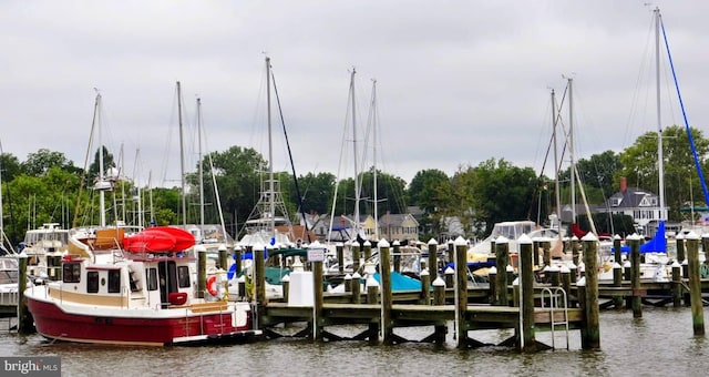 view of dock featuring a water view