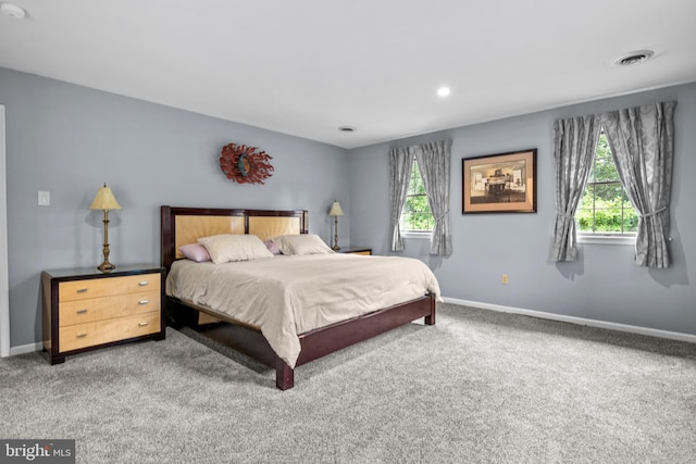 bedroom with multiple windows and carpet floors