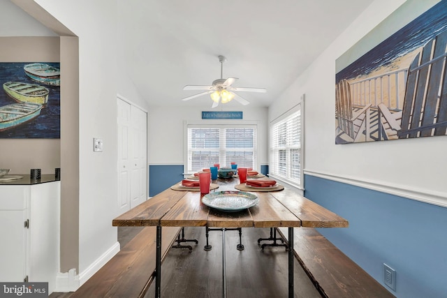 dining room featuring ceiling fan and hardwood / wood-style floors