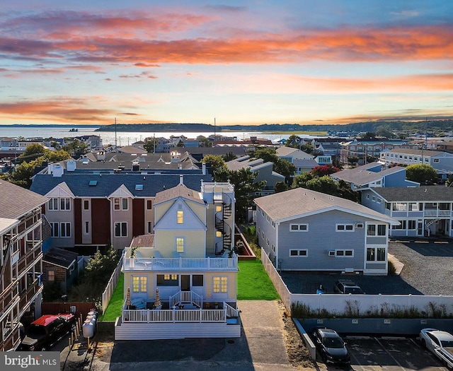 view of aerial view at dusk