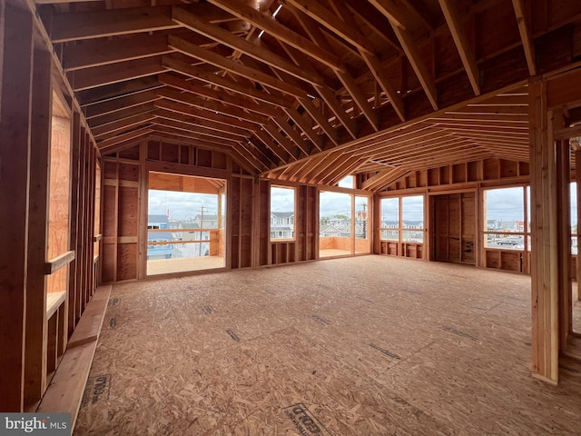 misc room with a healthy amount of sunlight and vaulted ceiling