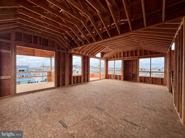 miscellaneous room featuring lofted ceiling