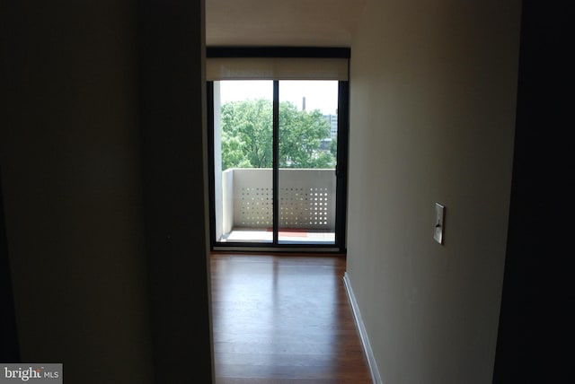 hallway with hardwood / wood-style flooring