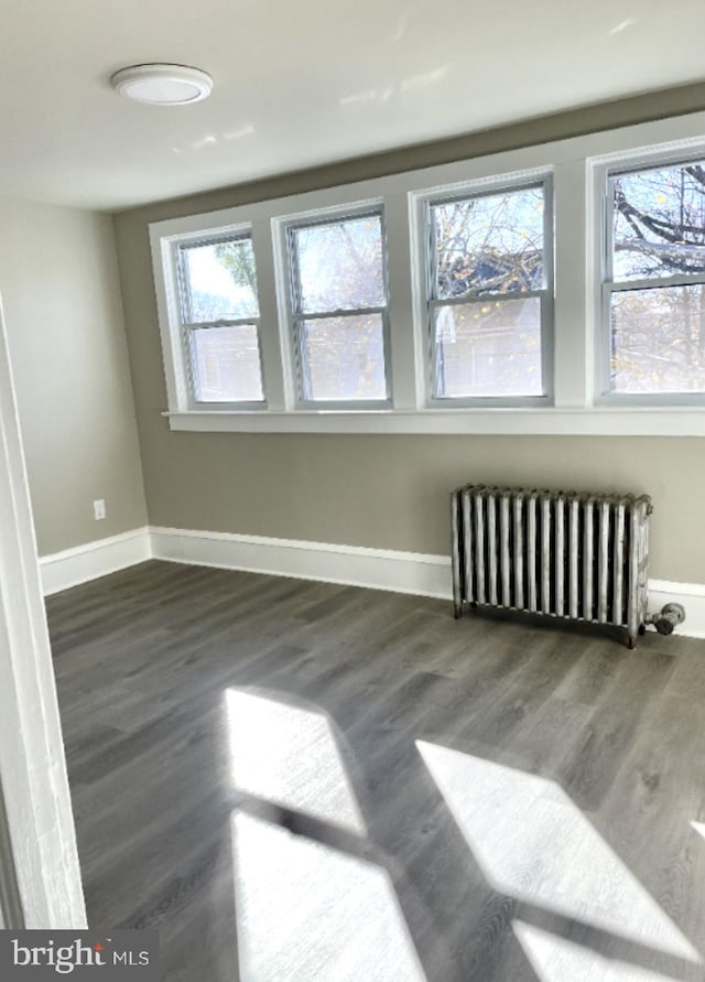 interior space featuring radiator heating unit and dark hardwood / wood-style flooring