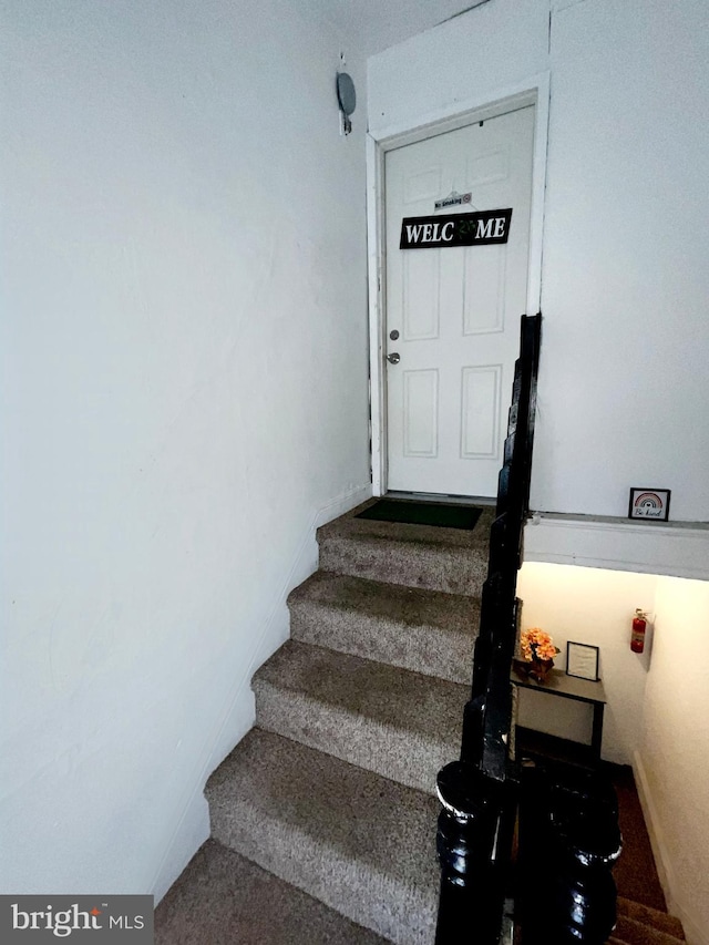 stairway with carpet floors