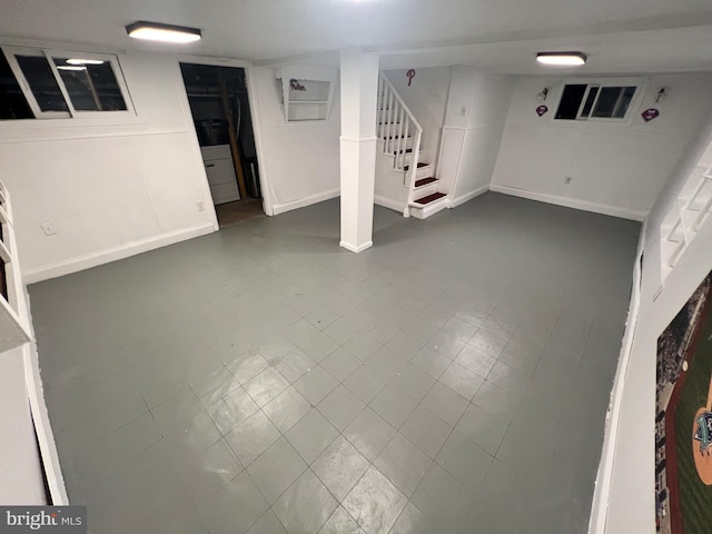 basement with tile patterned flooring