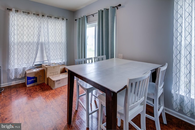 dining room with dark hardwood / wood-style floors