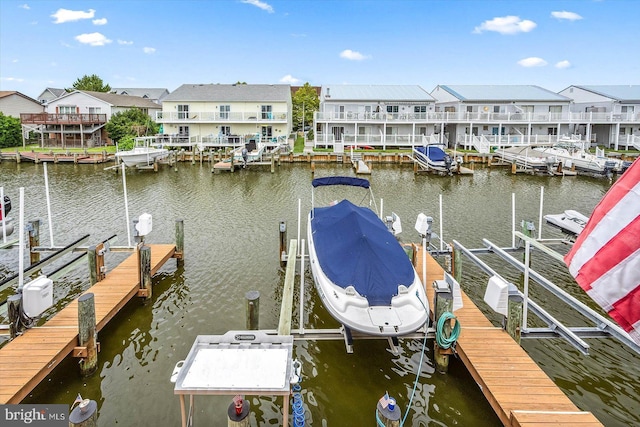 dock area with a water view