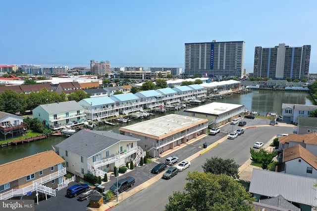 aerial view featuring a water view