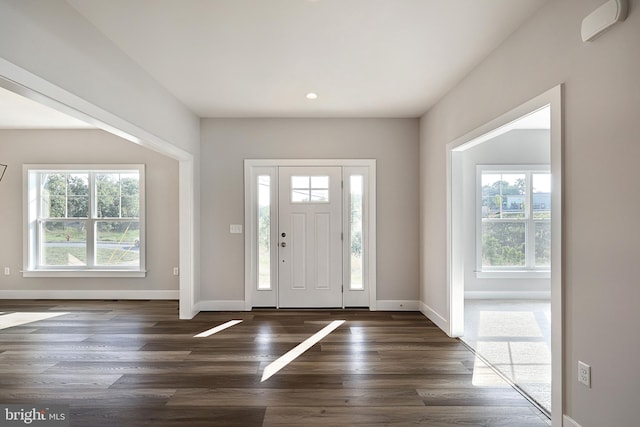 entrance foyer with dark hardwood / wood-style floors