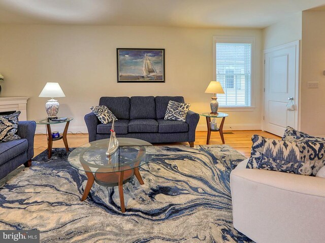 living room with light hardwood / wood-style flooring